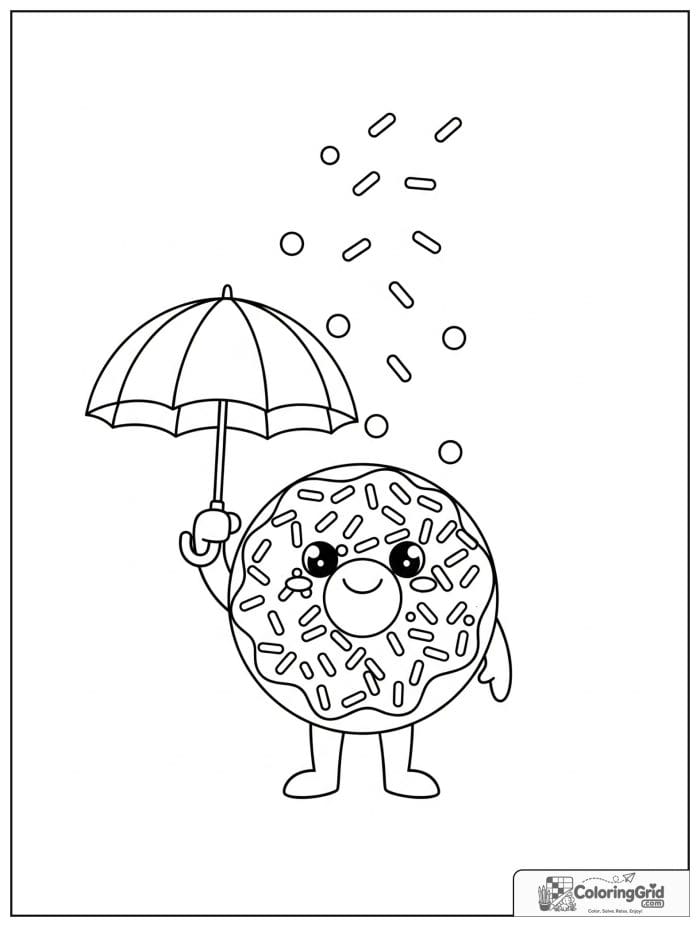 Donut with umbrella for Donut Coloring Pages