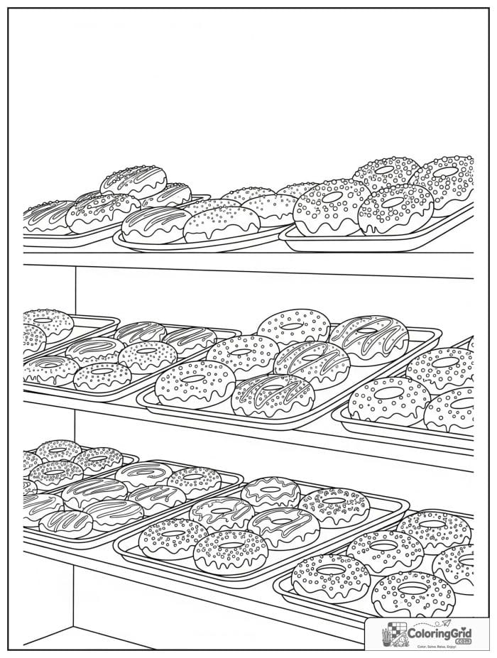 Donut shelf display for Donut Coloring Pages
