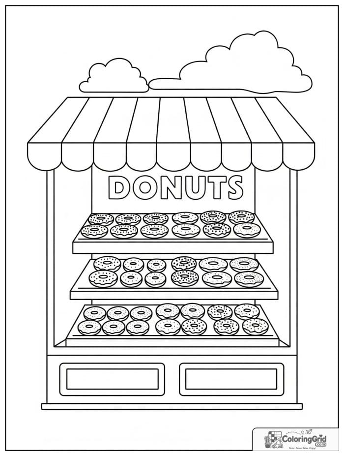 Donut shop window for Donut Coloring Pages
