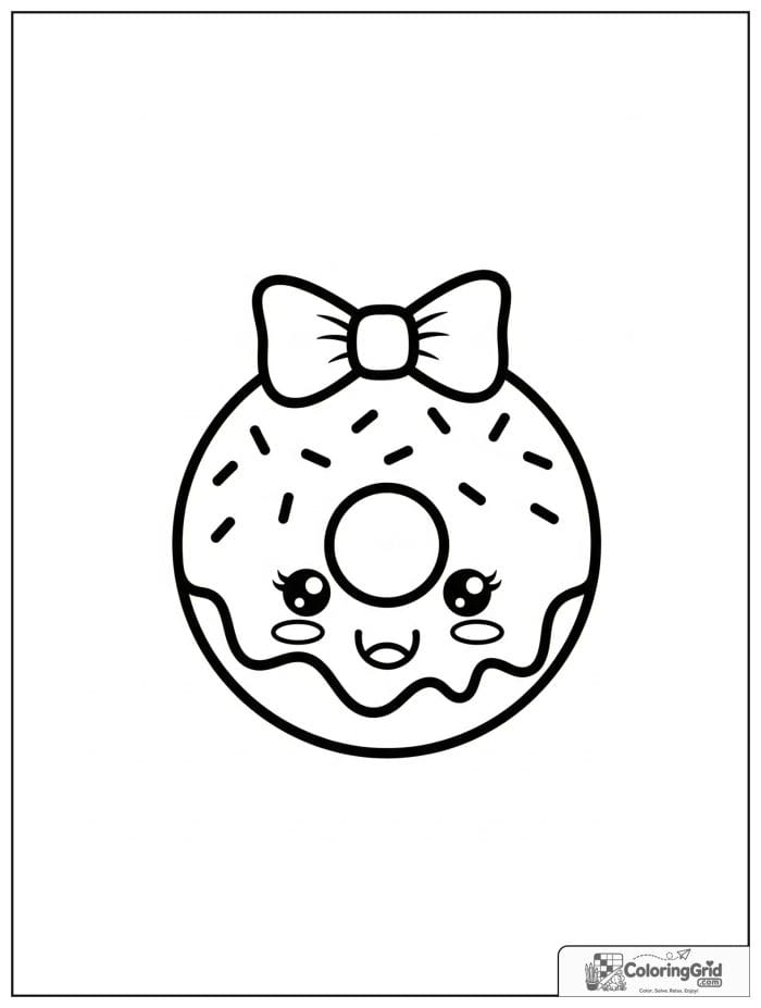 Cute donut with bow for Donut Coloring Pages