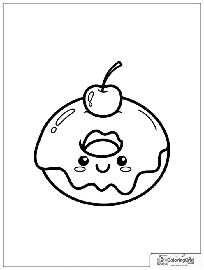 Donut with cherry for Donut Coloring Pages