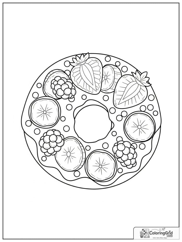 Donut with fruit toppings for Donut Coloring Pages