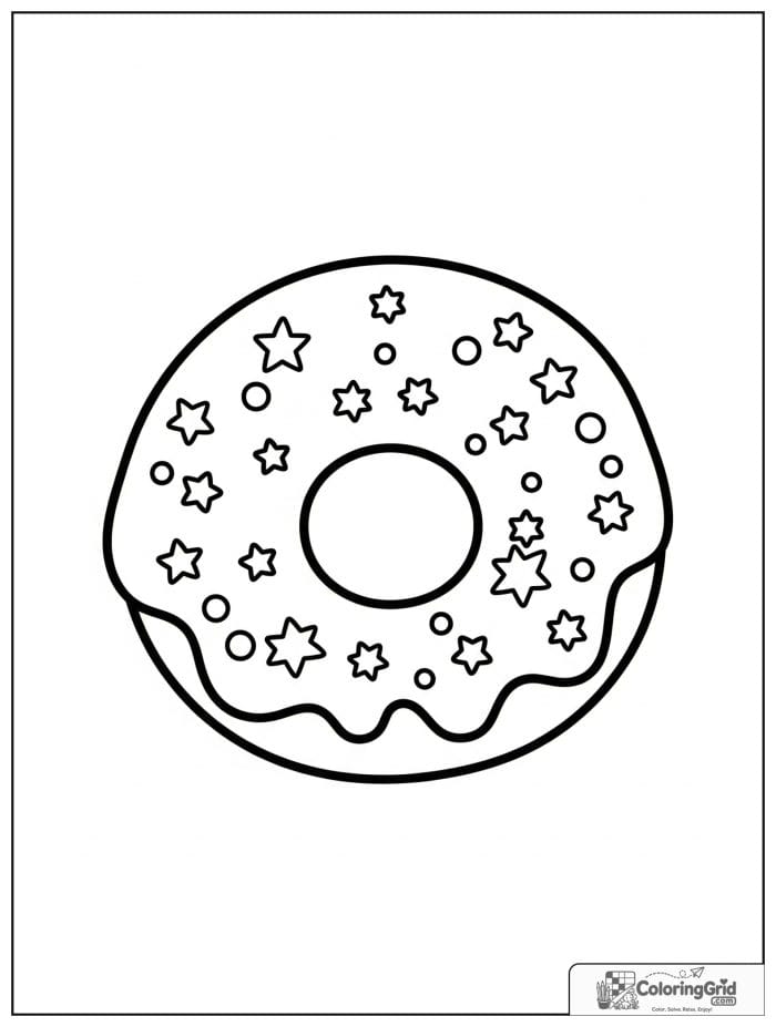 Donut with star sprinkles for Donut Coloring Pages