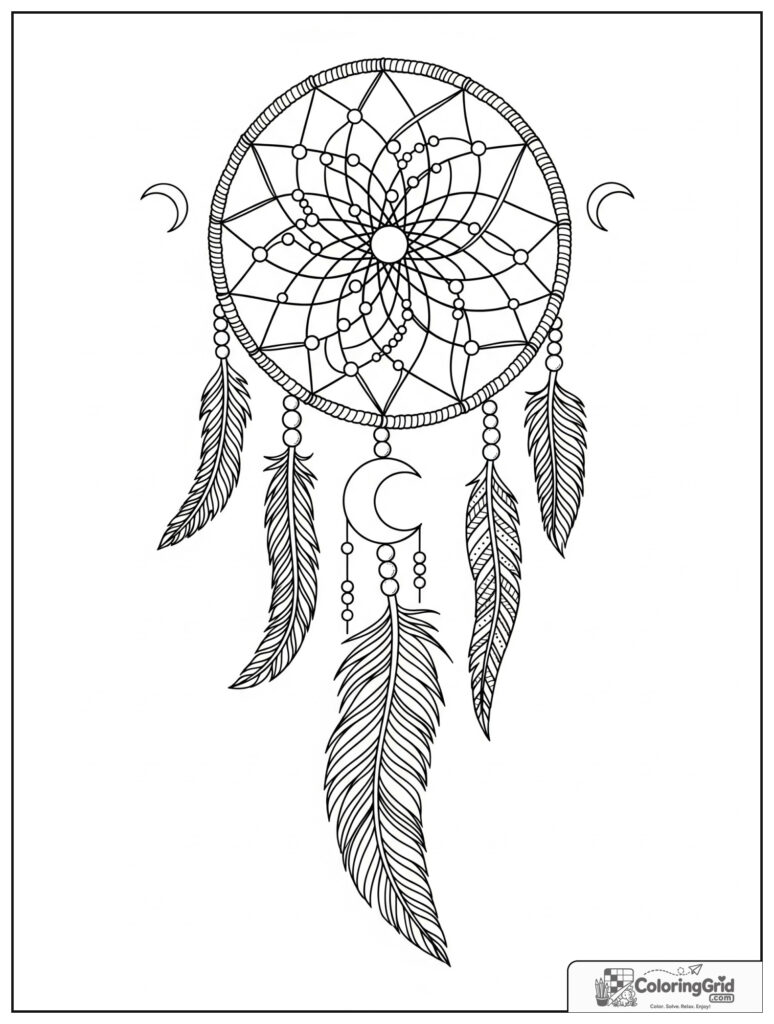 Dreamcatcher calm mindfulness mandala with woven web and feather doodles