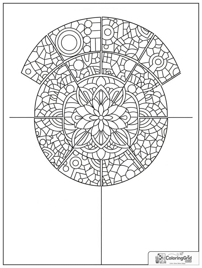 Easy mandala coloring page featuring a mosaic-style layout.