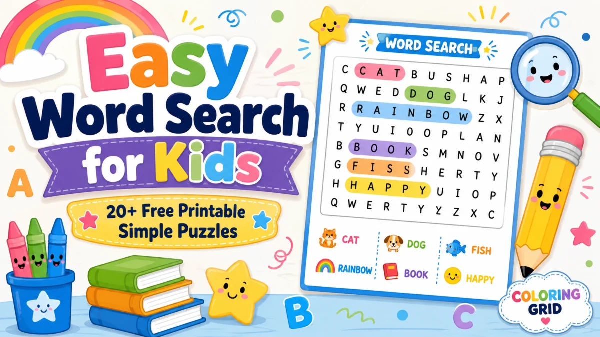 Easy Word Search for Kids - Easy Word Search for Kids: 25+ Free Printable Simple Puzzles featured image