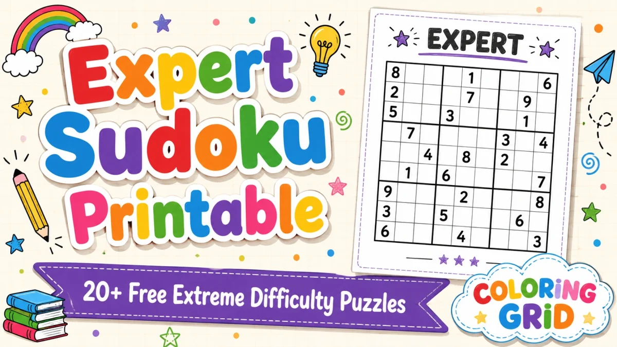 Expert Sudoku Printable featured illustration for Expert Sudoku Printable: 20+ Free Extreme Puzzles