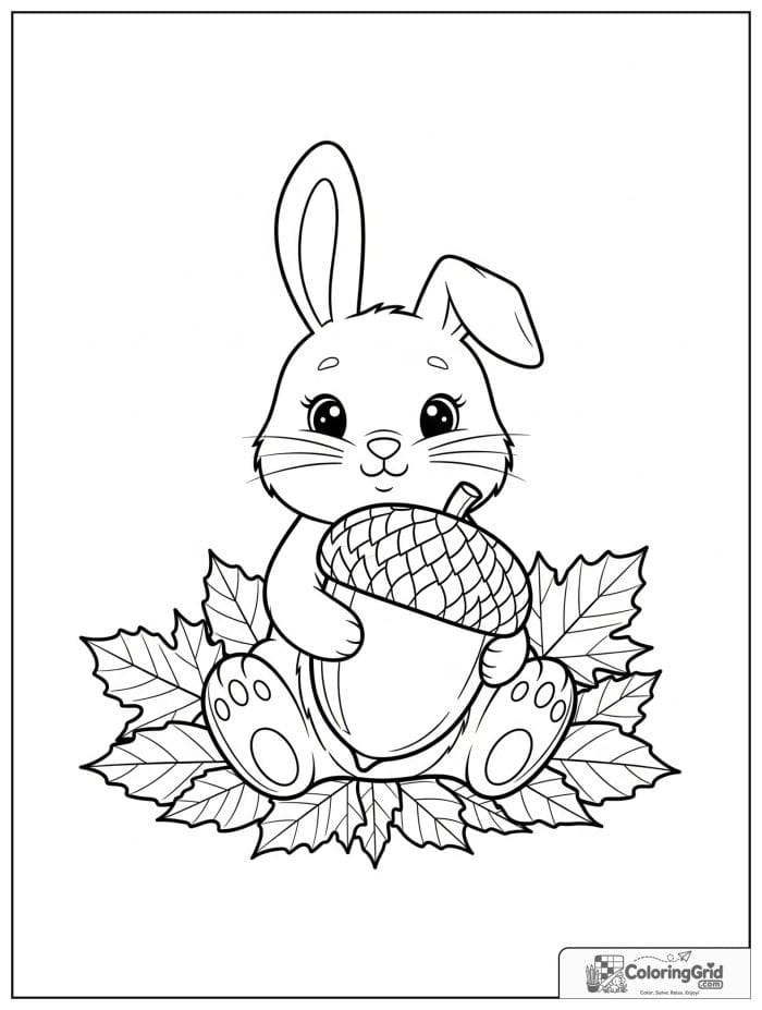 Fall Coloring Pages showing a bunny holding an acorn.