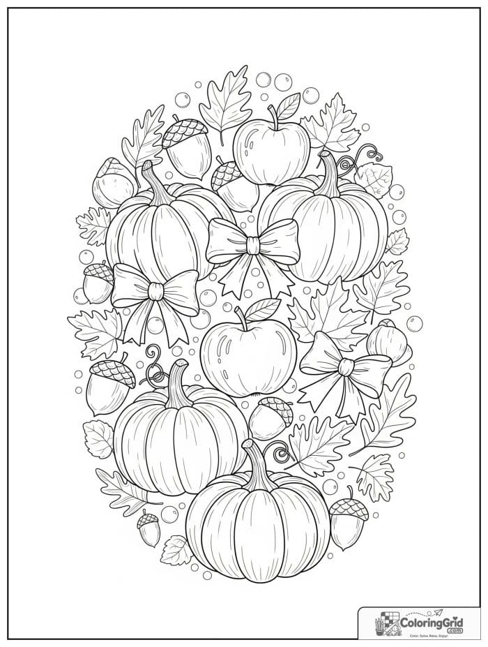 Fall Coloring Pages featuring a detailed harvest pattern with pumpkins.