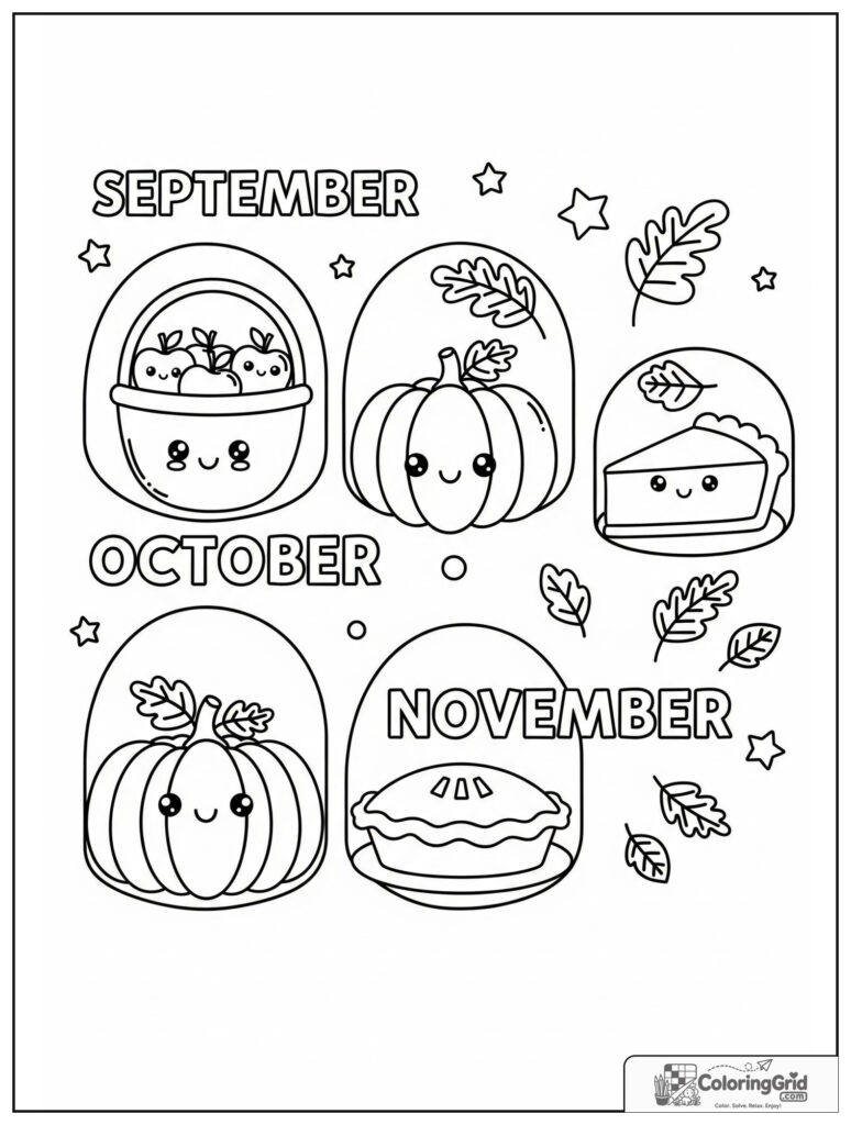 Cute fall months collage with September October and November themes.
