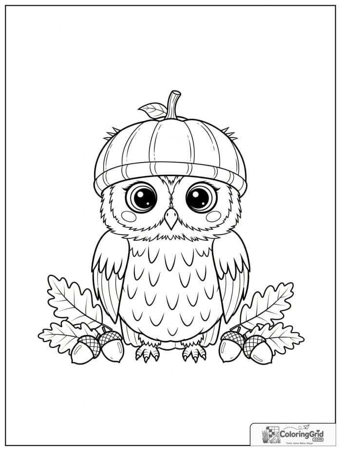 Fall Coloring Pages featuring an owl with a pumpkin hat.