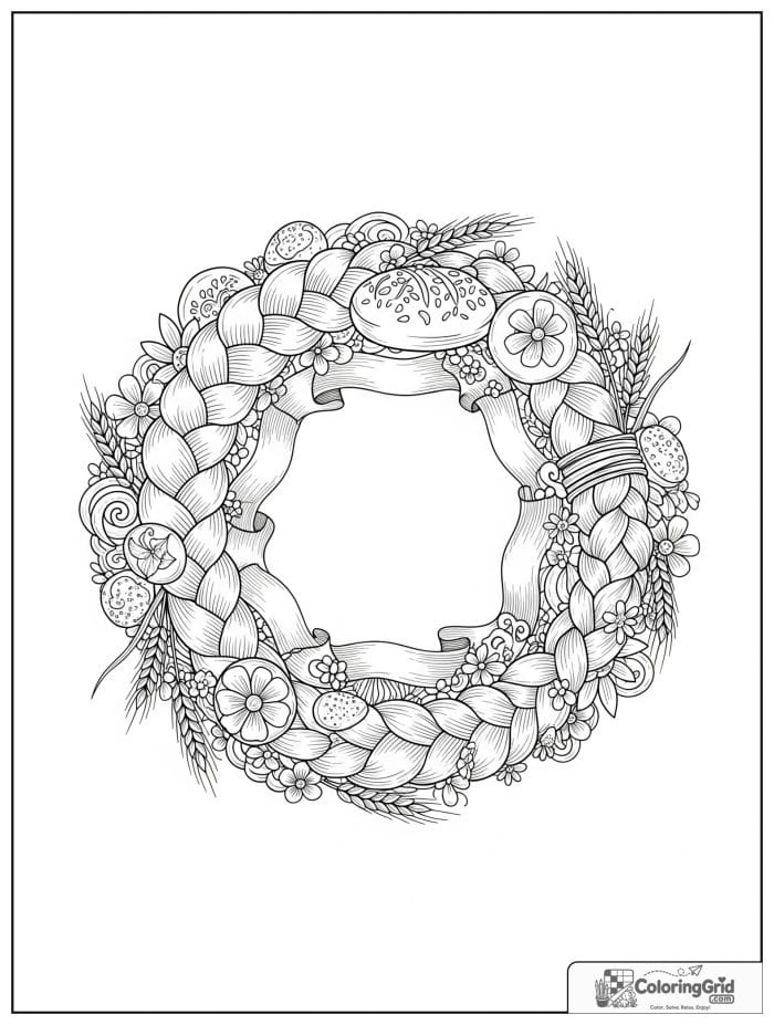Fancy bread wreath for Bread Coloring Pages