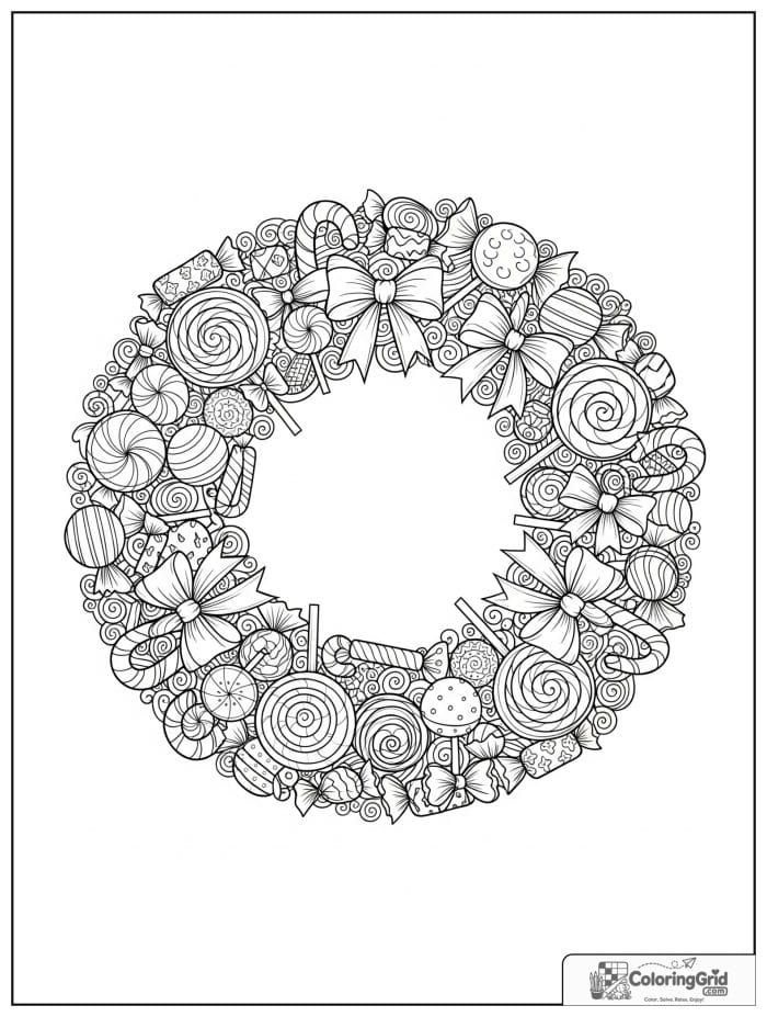 Fancy candy wreath for Candy Coloring Pages