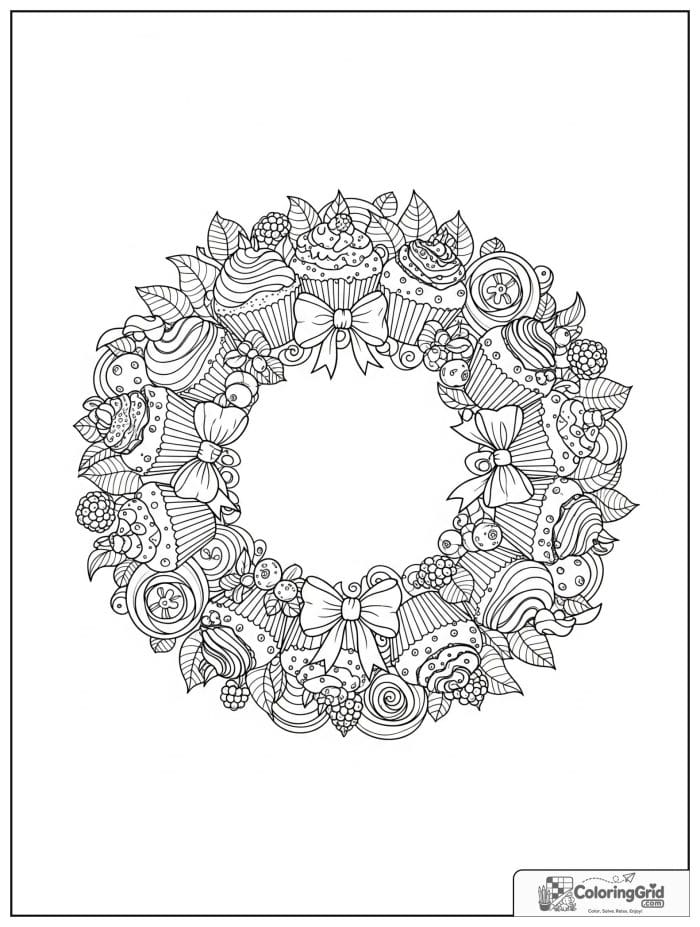Fancy cupcake wreath for Cupcake Coloring Pages