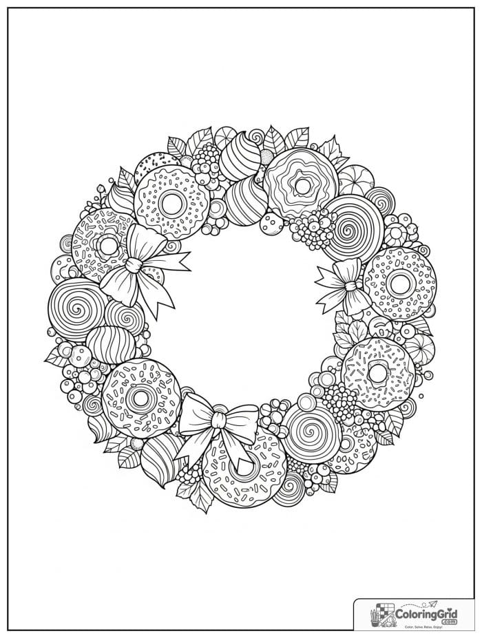 Fancy donut wreath for Donut Coloring Pages