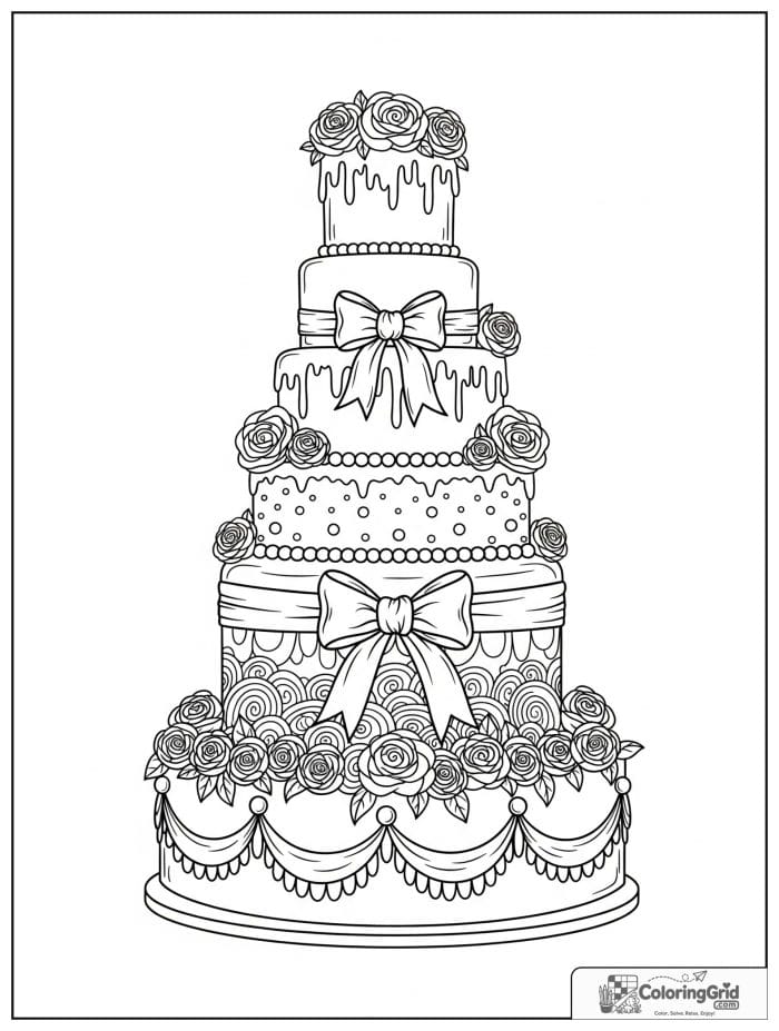 Fancy wedding cake for Cake Coloring Pages