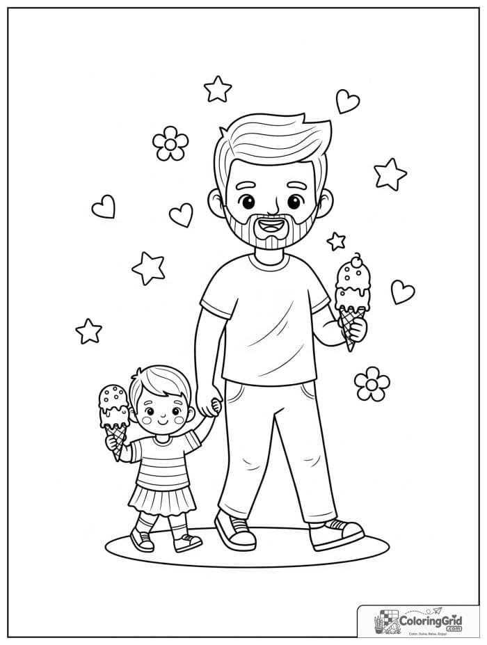 Father and child walking with ice cream for Father's Day.