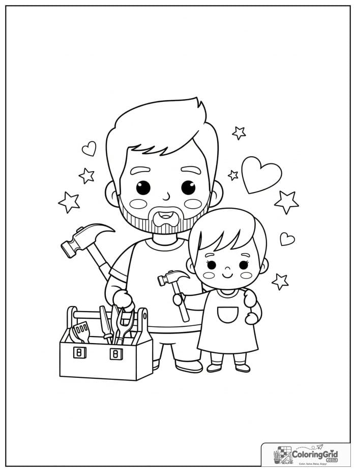 Father and child with a toolbox for Father's Day.