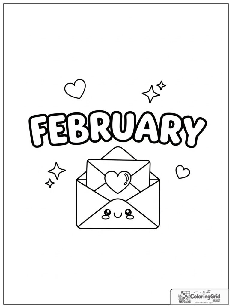 Cute February love letter envelope with small heart decorations.