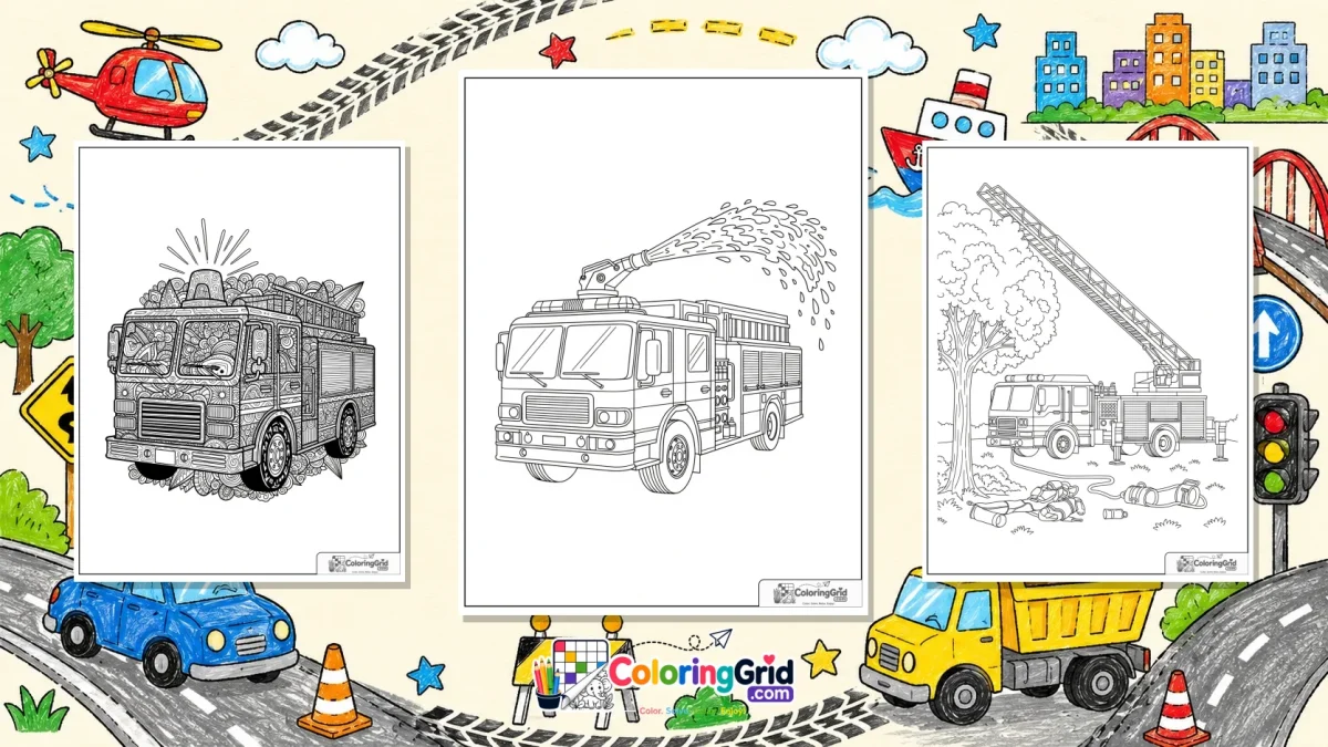 Fire Truck Coloring Pages featured illustration for Fire Truck Coloring Pages: Printable Fire Truck Activity Pages
