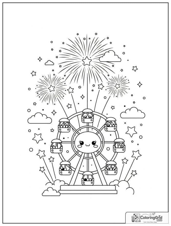 Ferris wheel with fireworks in the background.