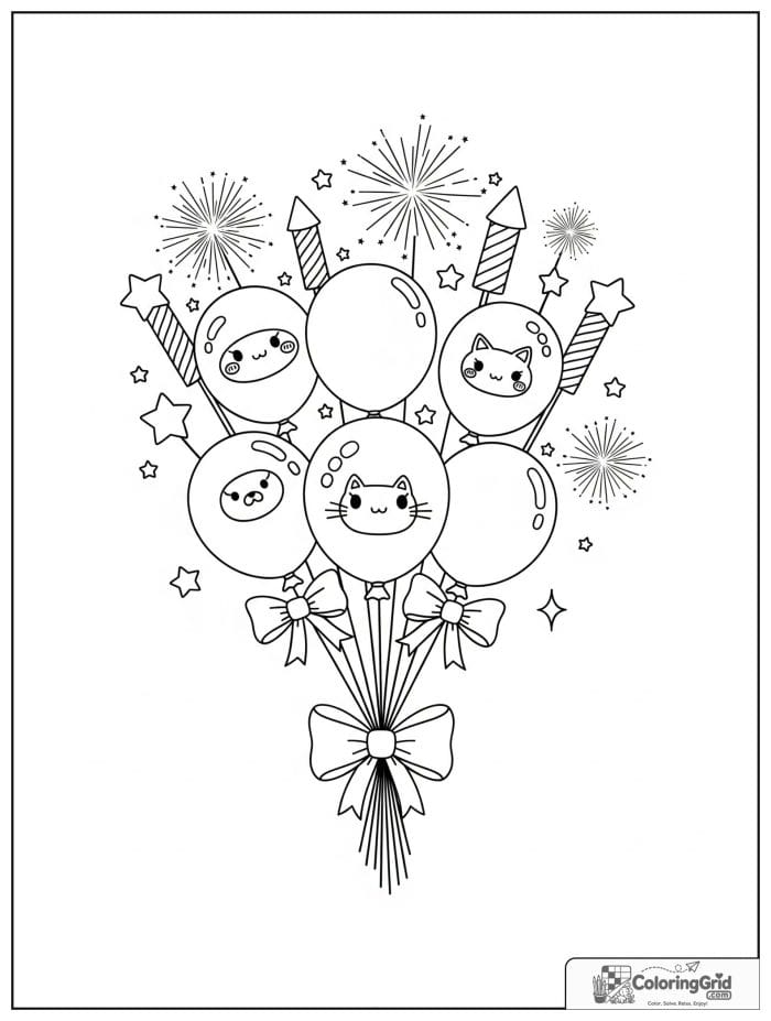 Balloon bouquet under fireworks.