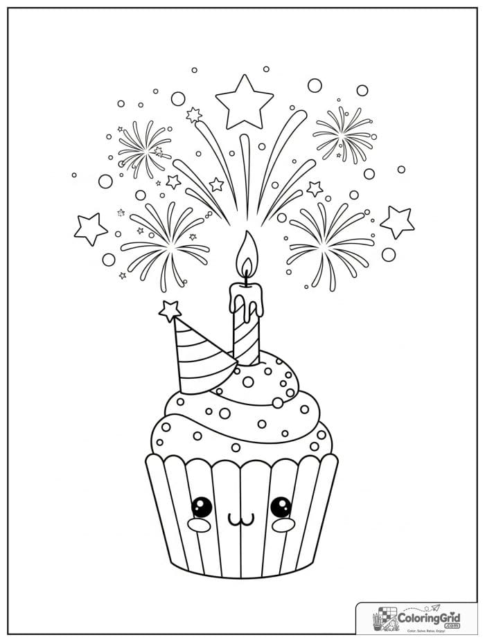 Cute cupcake with fireworks and stars.