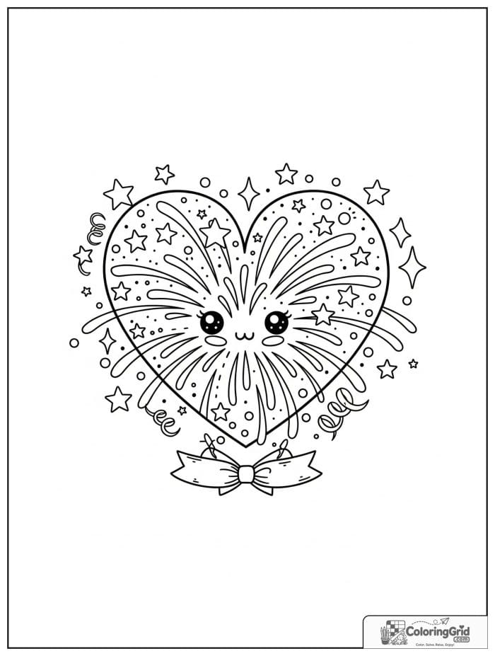Heart-shaped firework burst with stars.