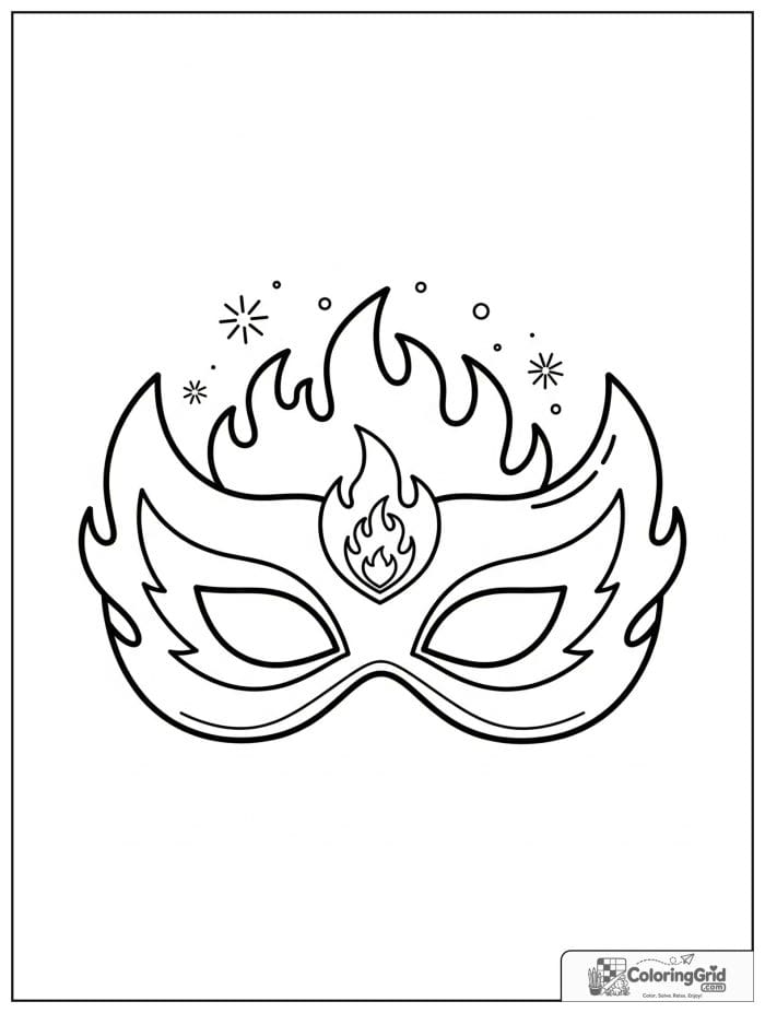 Cute superhero mask with a flame emblem and tiny flame details.