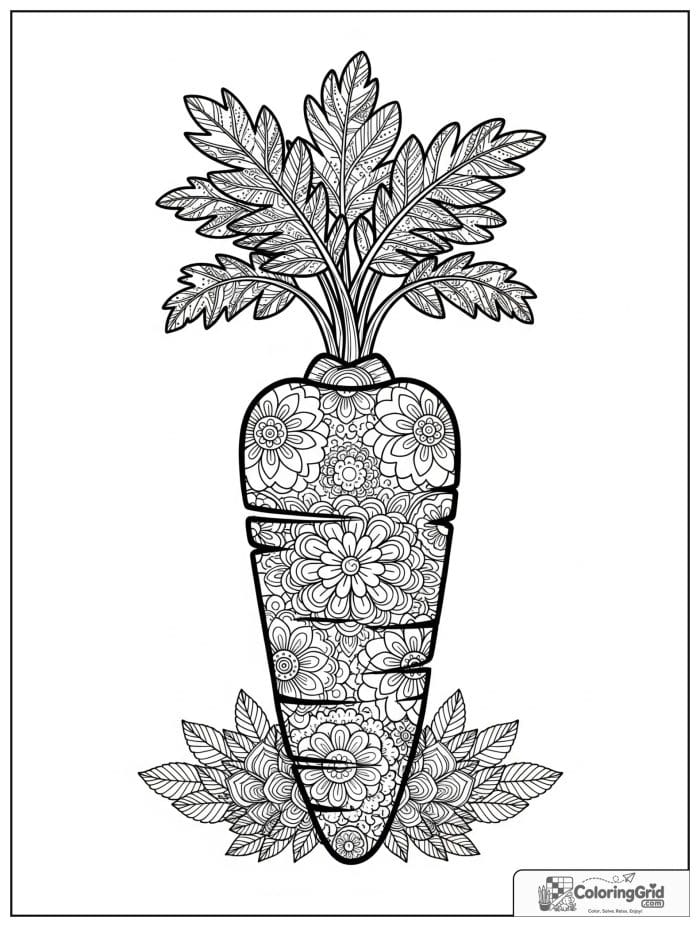 Floral carrot mandala black and white artwork