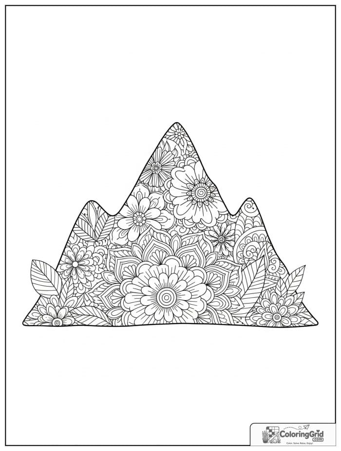 Floral mountain mandala black and white illustration