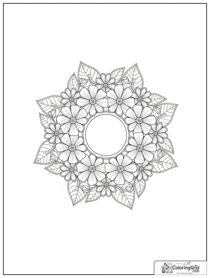 Flower mandala with a floral wreath shape and open center.
