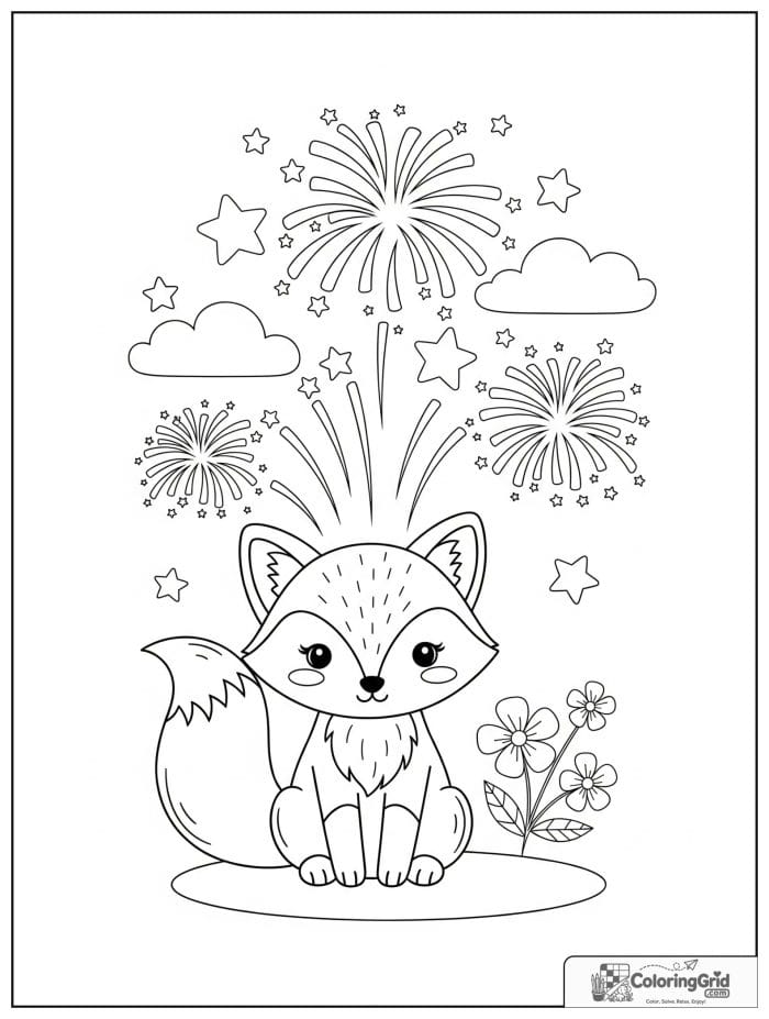 Cute fox watching fireworks in the sky.