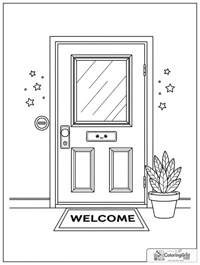 Cozy front door with a doorbell button.