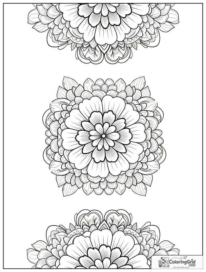 Flower mandala with layered garden blooms and rounded borders.