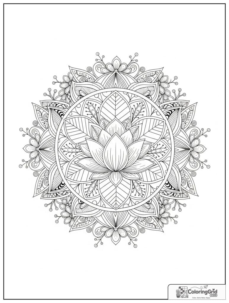 Lotus garden sacred geometry mandala with zentangle vines