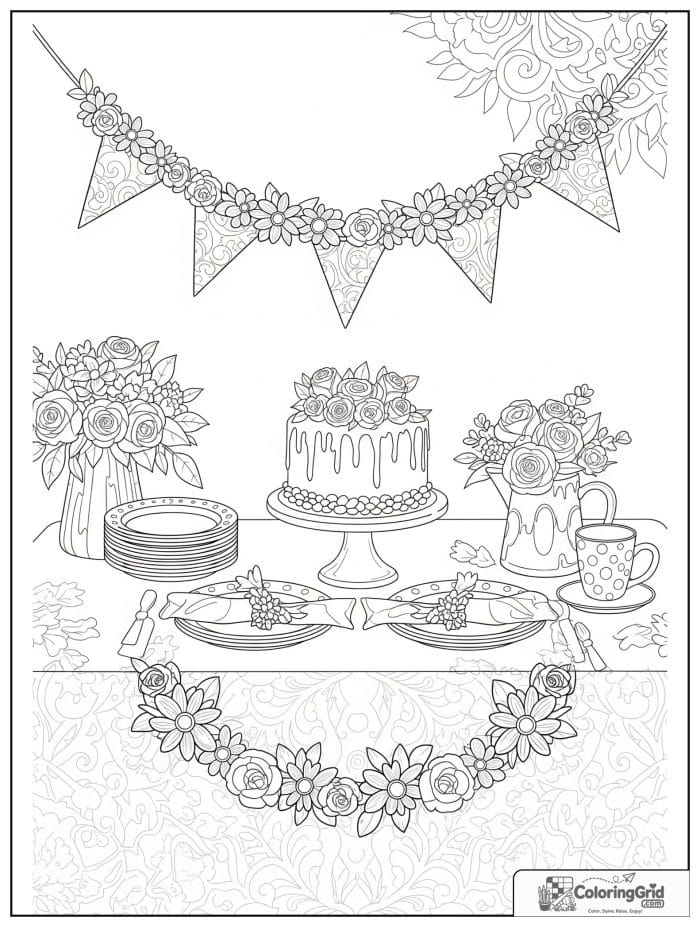 Garden party cake table for Cake Coloring Pages