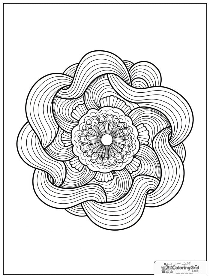 Easy mandala coloring page featuring gentle wave patterns.