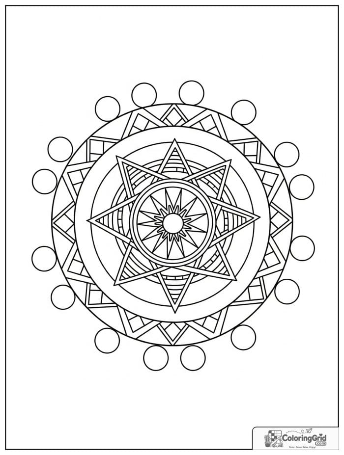 Mandala coloring page featuring a geometric circle mandala.