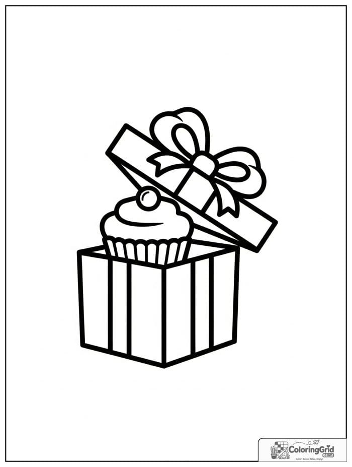 Cupcake in gift box for Cupcake Coloring Pages