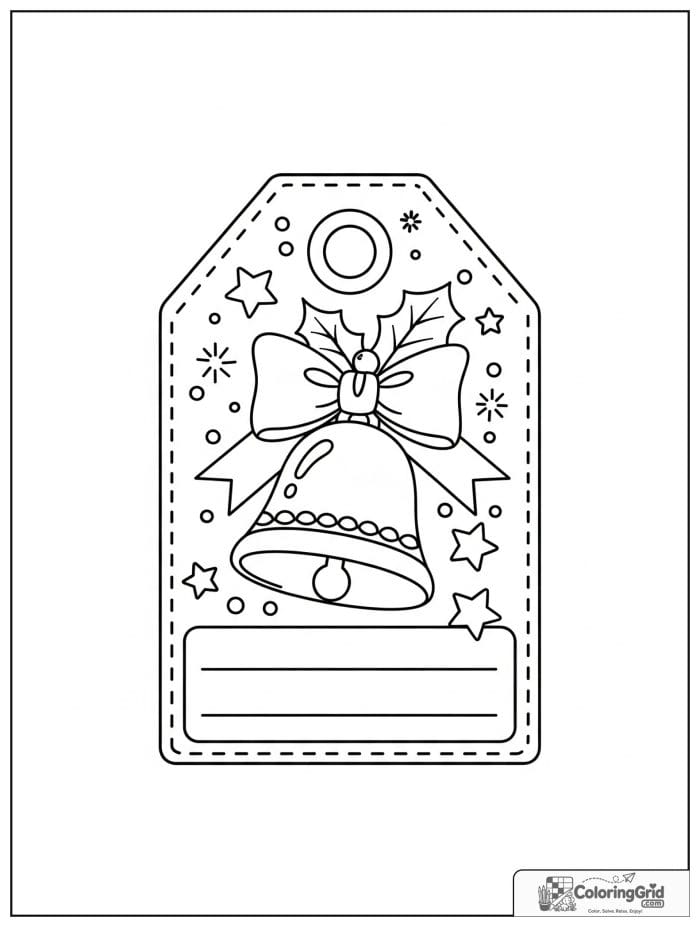 Decorative gift tag with a bell and bow.