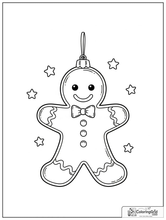 Gingerbread man Christmas ornament with icing details.