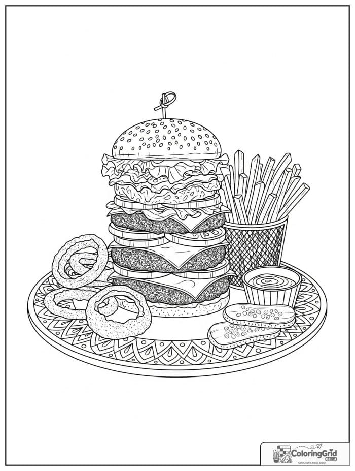 Gourmet burger platter for Hamburger Coloring Pages