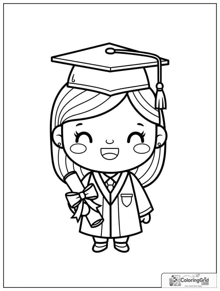 Smiling graduate student holding a diploma in a cute graduation scene.