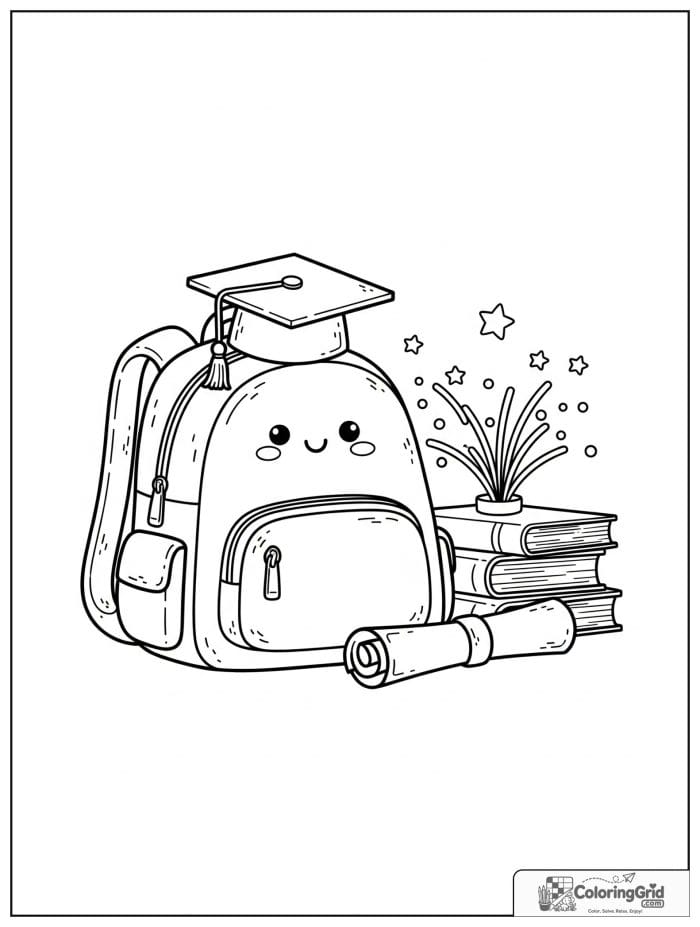 Cute backpack with graduation cap and diploma.