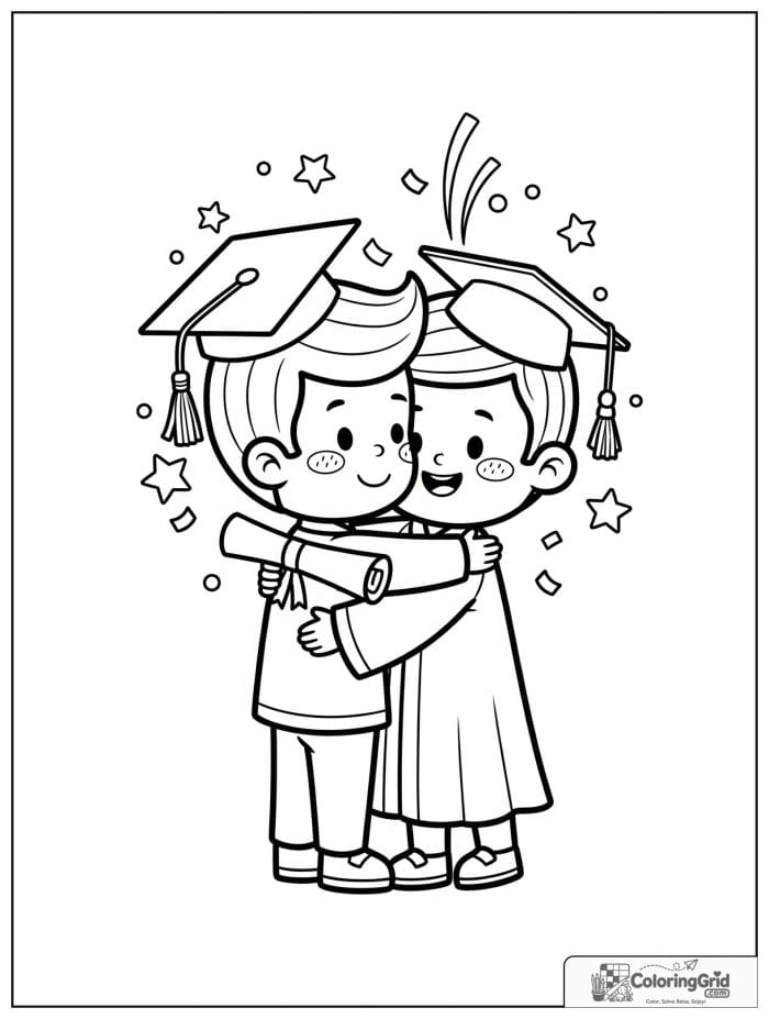 Graduate boy hugging his dad with diploma.