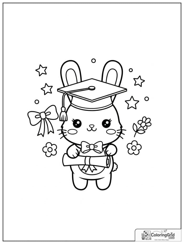 Cute bunny graduate holding a diploma.