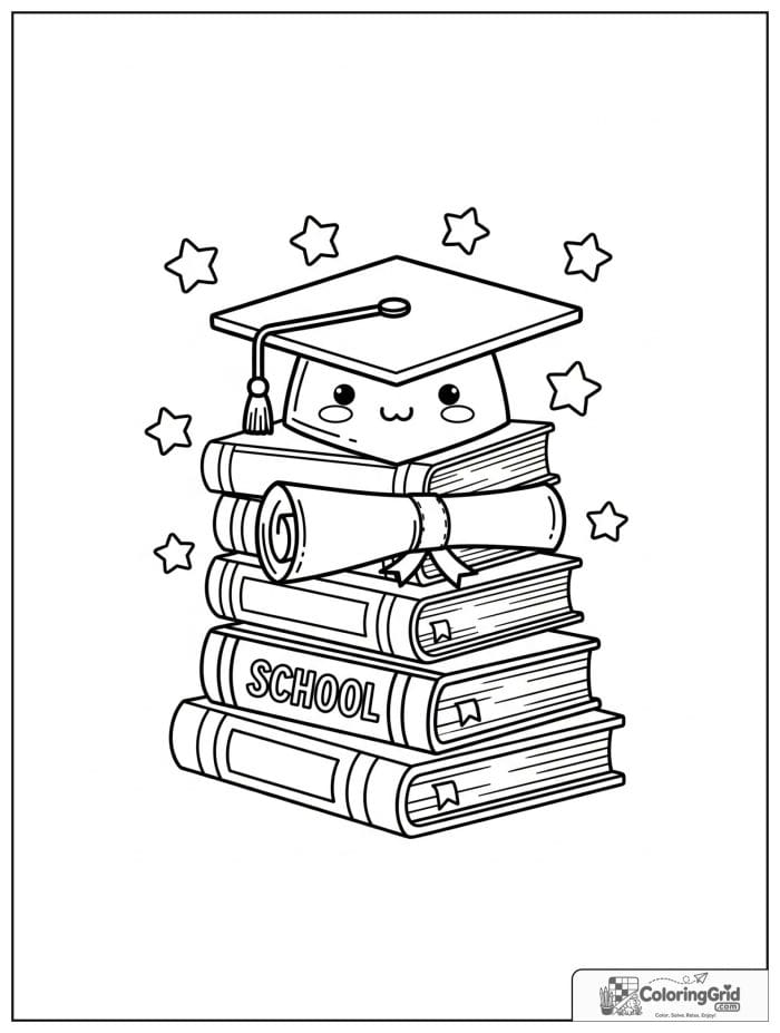 Graduation cap on a stack of books.