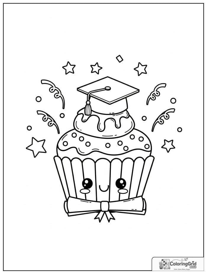 Graduation cupcake with a tiny cap and diploma.