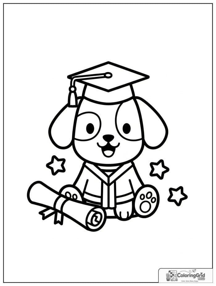 Happy dog graduate in cap and gown.